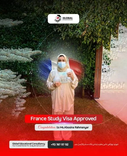 Abosina Rahmanyar with her France study visa