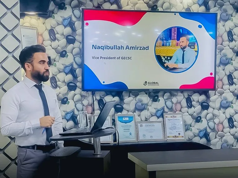 Naqibullah Amirzad, Vice President of GECSC, presenting