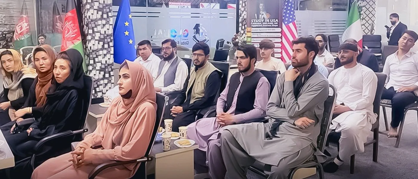 A full room at the 2022 Study Abroad seminar &mdash; GECSC office, Kabul, 16 May 2022