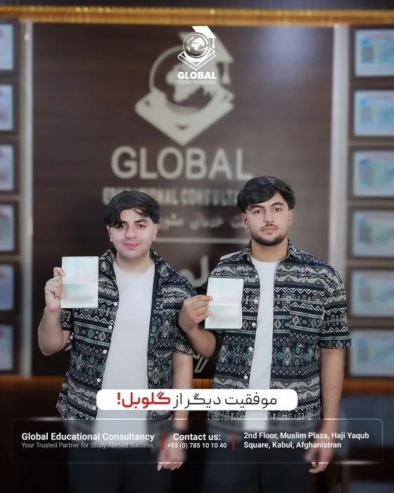 Ferdaws Nabizada and Zohur Khan Zohuri holding their approved Türkiye study visas